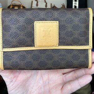 Celine Vintage Macadam Canvas Wallet Camel Trim Italy 5” x 3.5” 1998-2004